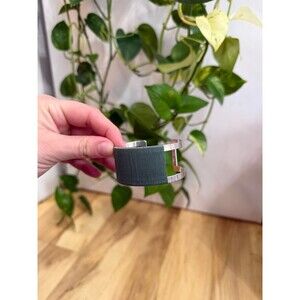 Teal Fabric Cuff Bracelet with Silver-Tone Open Band